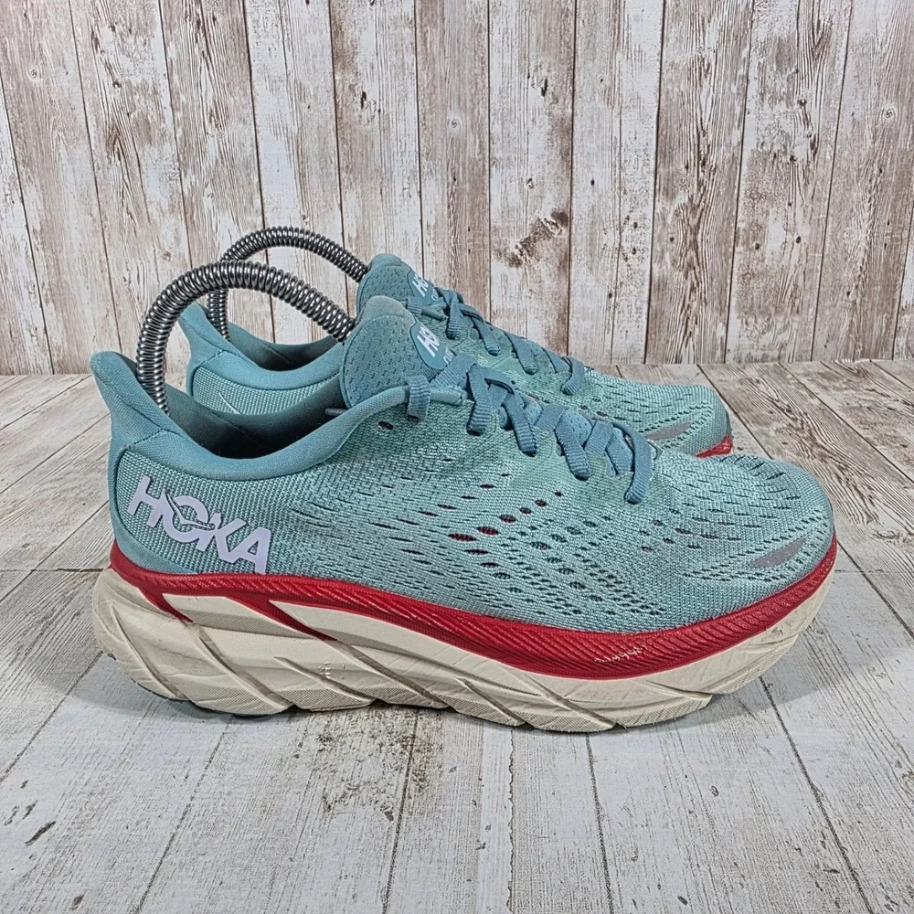 Hoka One One Clifton 8 Womens Running Shoes Aegean Blue Red 1119394 AEBL 6B